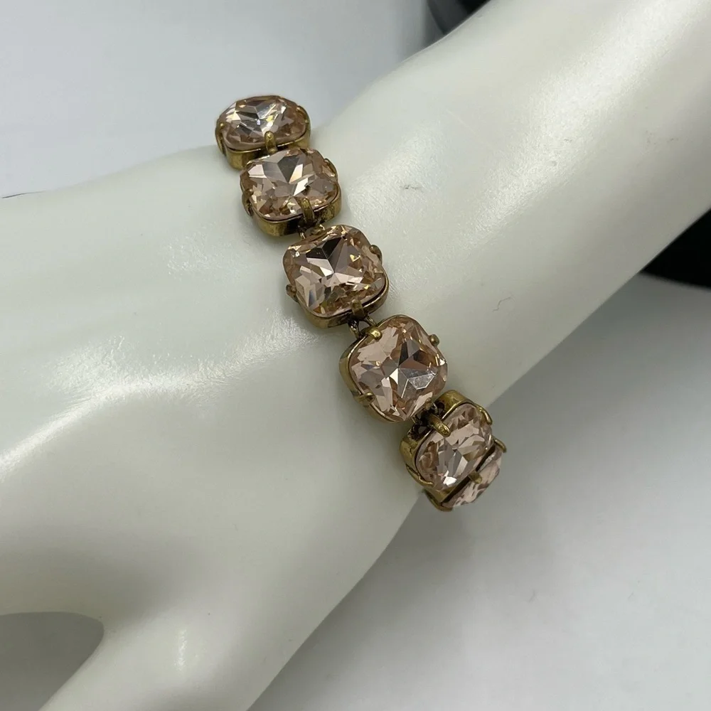 J. Crew Brass and Pretty Peach Rhinestone Gold‎ Gone Tennis Bracelet